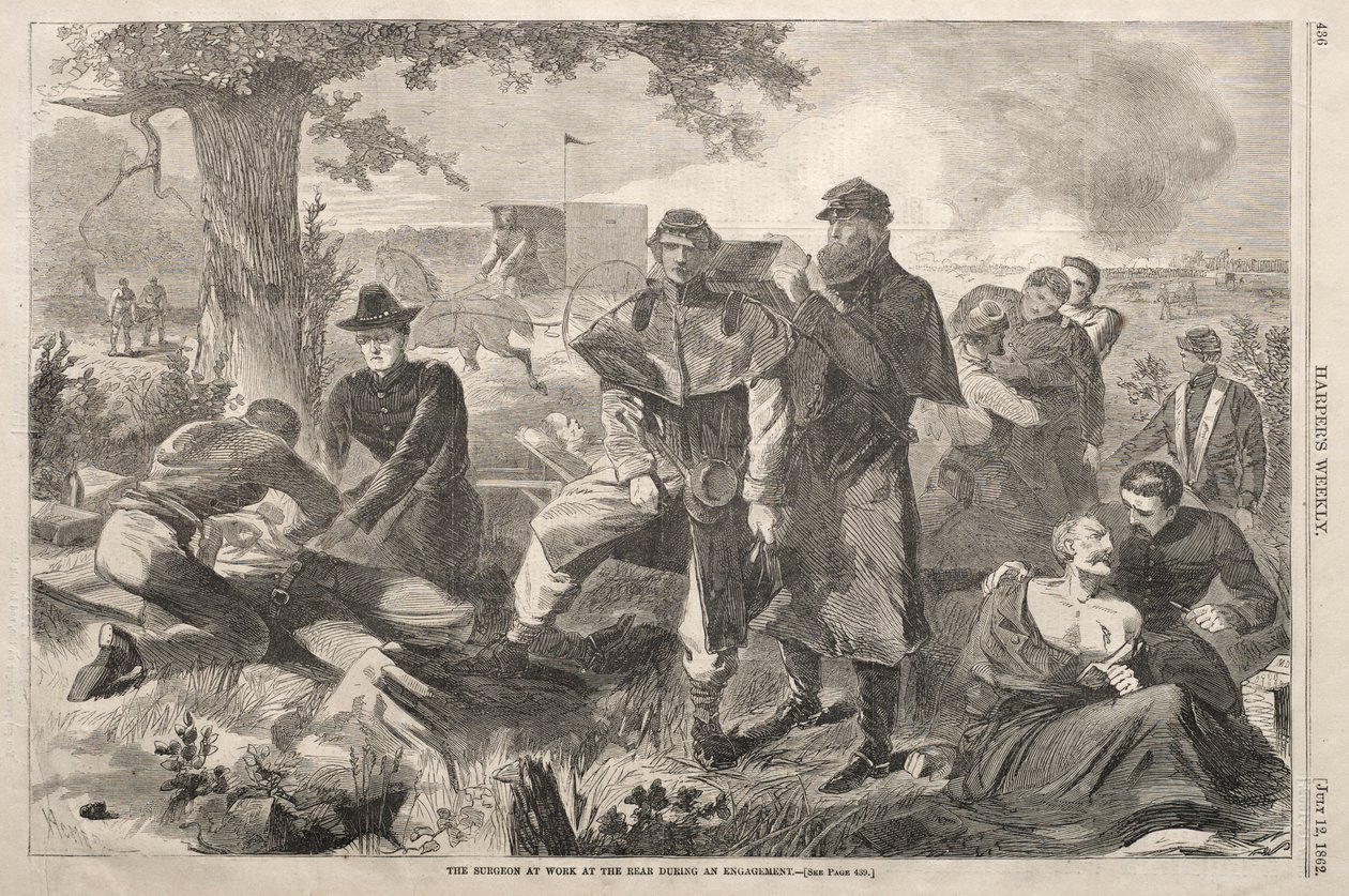El cirujano trabajando en la retaguardia durante un enfrentamiento, 1862 de Winslow Homer