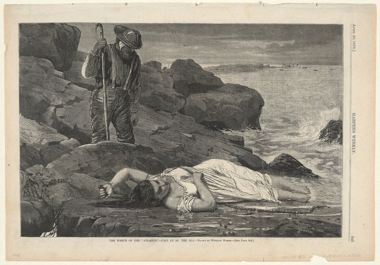 El naufragio del «Atlantic»: restos arrastrados por el mar, de Harper’s Weekly, 26 de abril de 1873 de Winslow Homer
