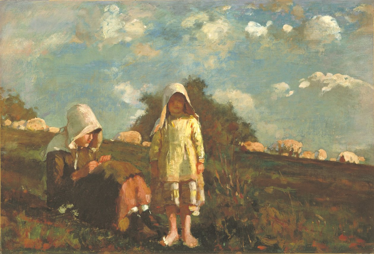 Dos chicas con redecillas en un campo de Winslow Homer
