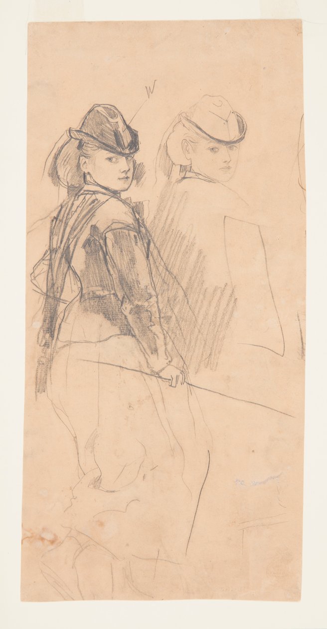 Dos estudios de una joven mirando por encima del hombro de Winslow Homer