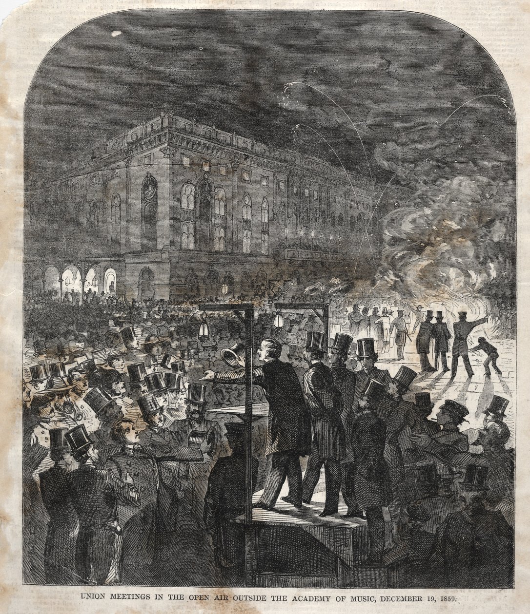 Reunión de la Unión al aire libre fuera de la Academia de Música, 1859 de Winslow Homer