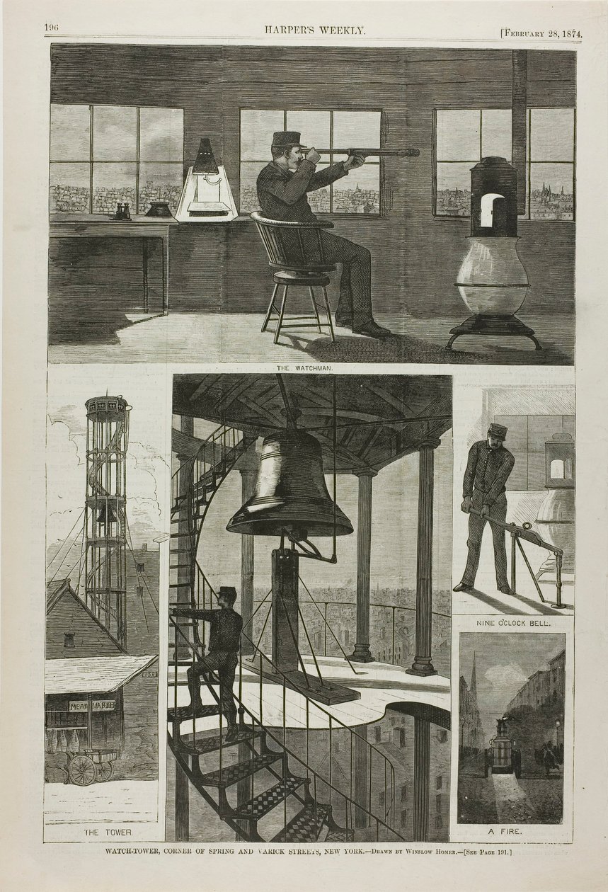 Watch-Tower, esquina de las calles Spring y Varick, Nueva York de Winslow Homer