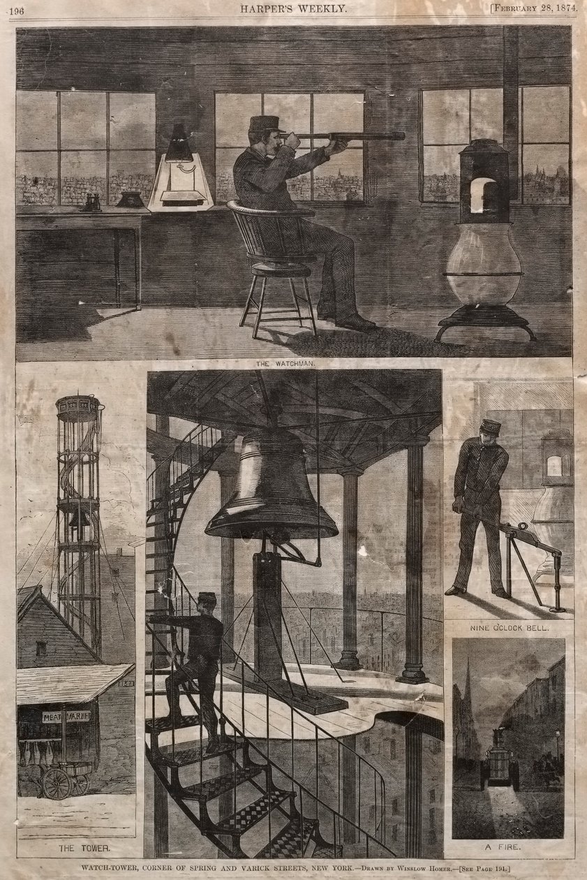 Torre de vigilancia, esquina de las calles Spring y Varick, Nueva York, 1874 de Winslow Homer