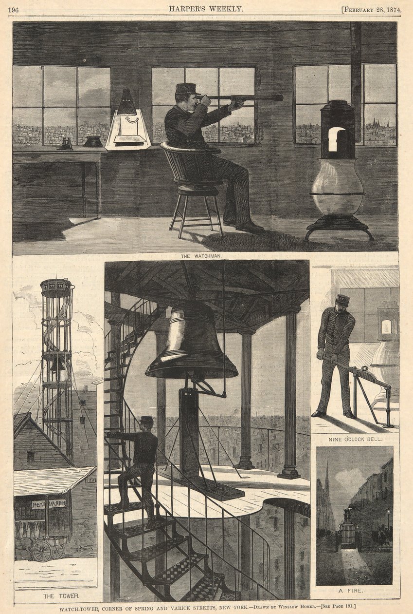 Watch-Tower, esquina de las calles Spring y Varick, Nueva York, de Harper de Winslow Homer