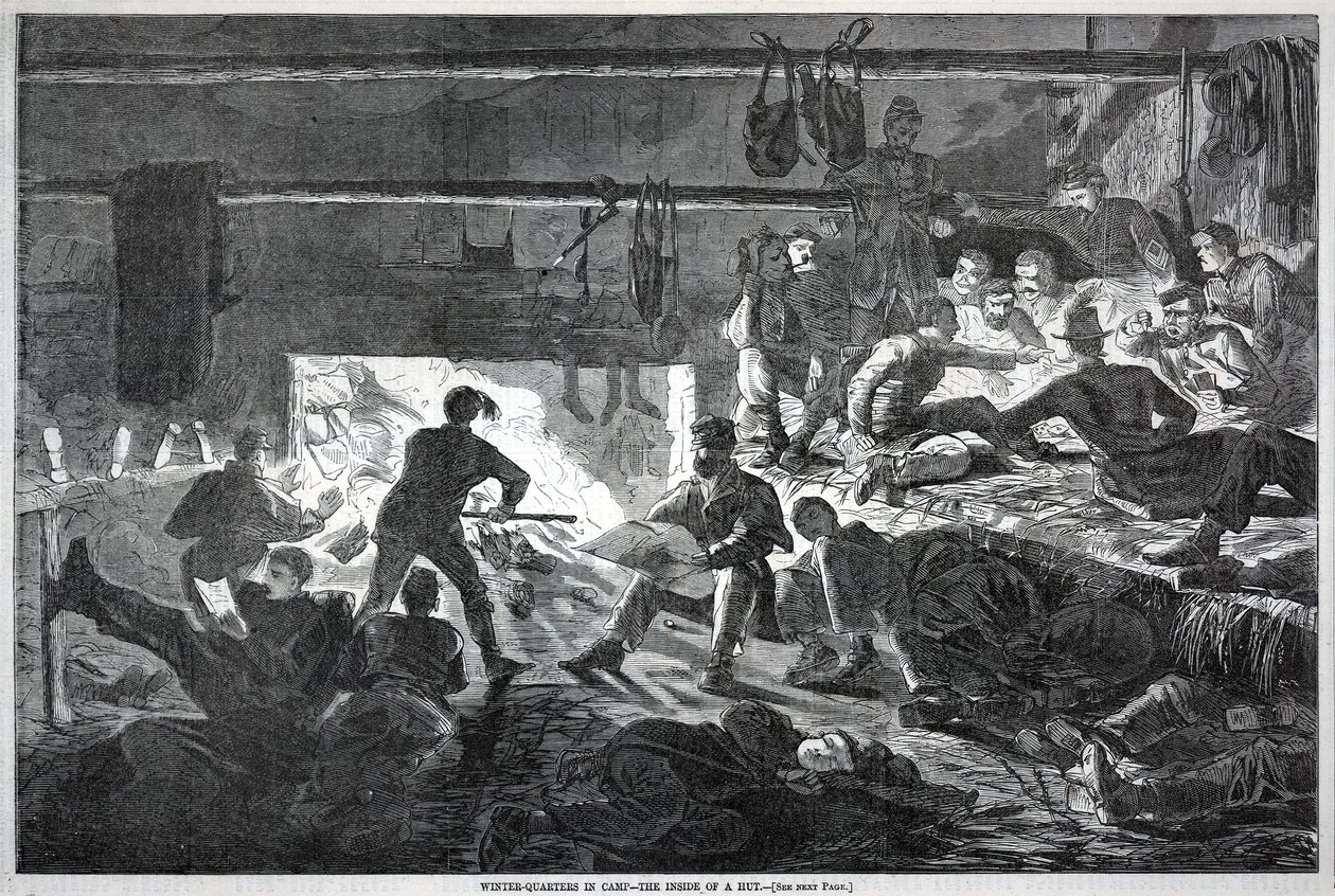 Winter-quarters in Camp--The inside of a Hut, de Harper