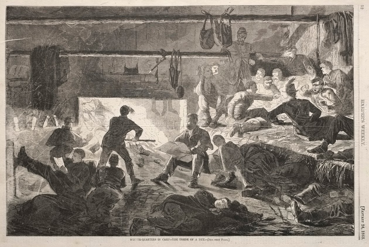Cuarteles de invierno en el campamento - El interior de una cabaña, 1863 de Winslow Homer