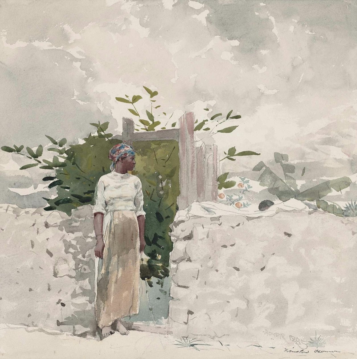 Mujer junto a una verja, Bahamas de Winslow Homer
