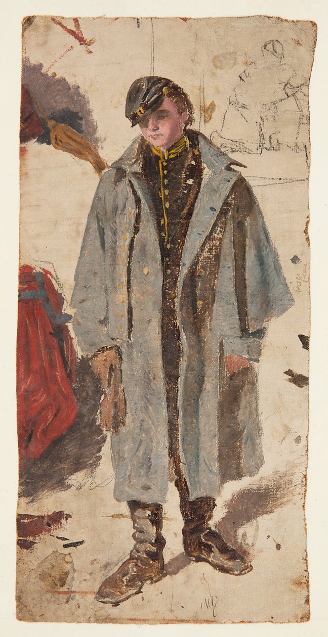 Joven soldado, boceto de un soldado dando agua a un compañero herido de Winslow Homer