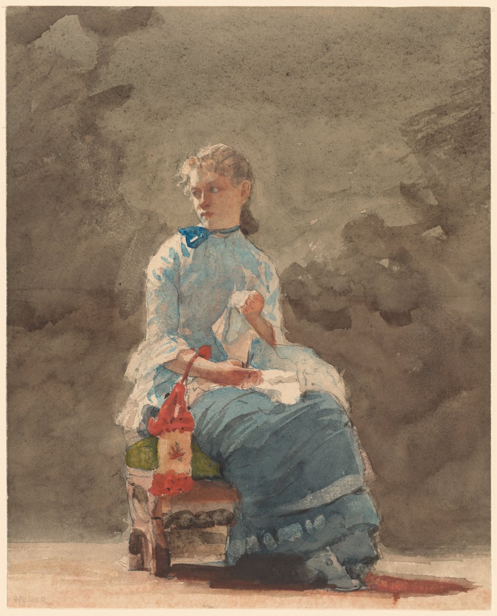 Mujer joven cosiendo de Winslow Homer