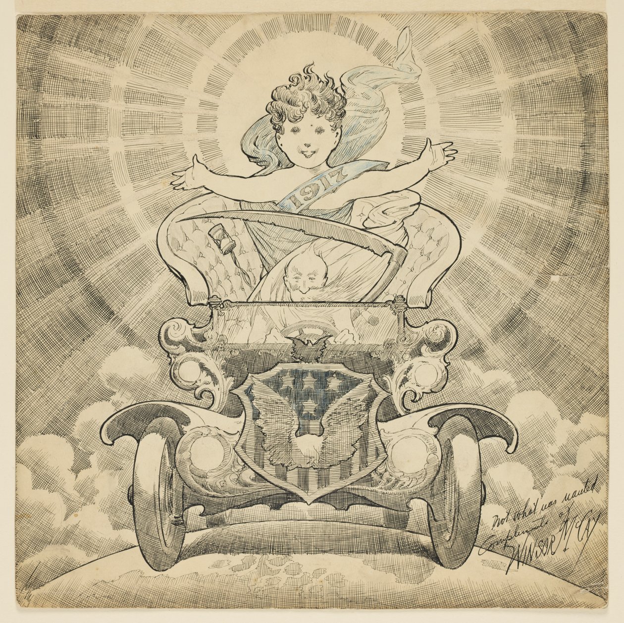 Estudio para caricatura "Bienvenida en el año 1917" de Winsor McCay
