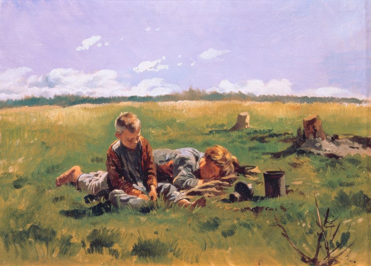 Niños en un prado de Wladimir Jegorowitsch Makowski