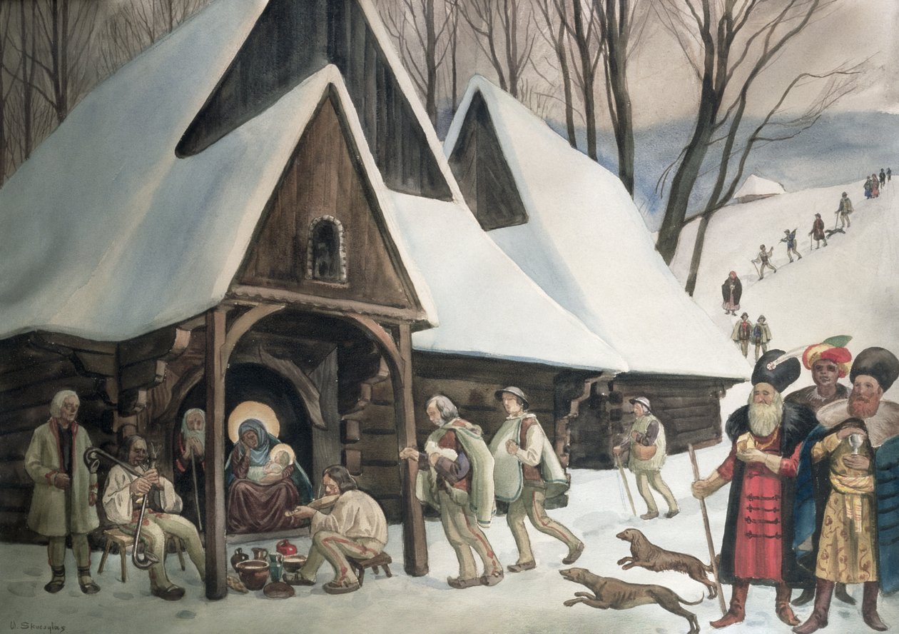 Escena de Natividad Goral, c.1910 de Wladyslaw Skoczylas