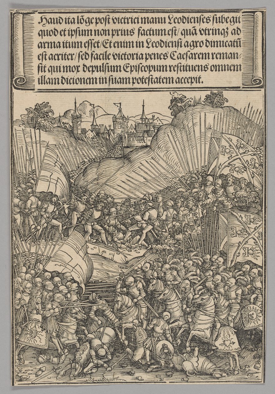 Batalla por Lieja, lámina 8 de Escenas históricas de la vida del emperador Maximiliano I del Arco Triunfal de Wolf Traut
