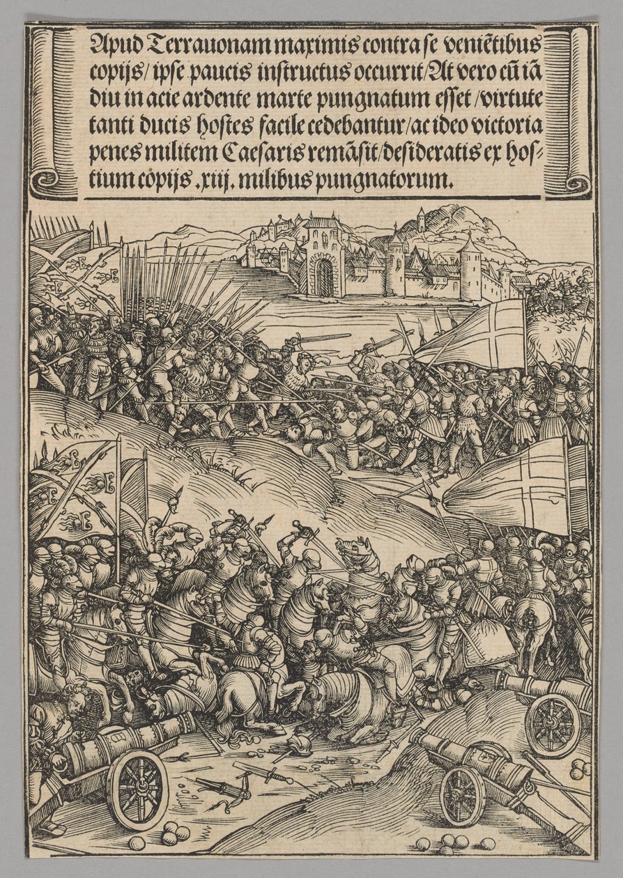 Batalla de Guinegate, lámina 4 de Escenas históricas de la vida del emperador Maximiliano I desde el Arco del Triunfo de Wolf Traut