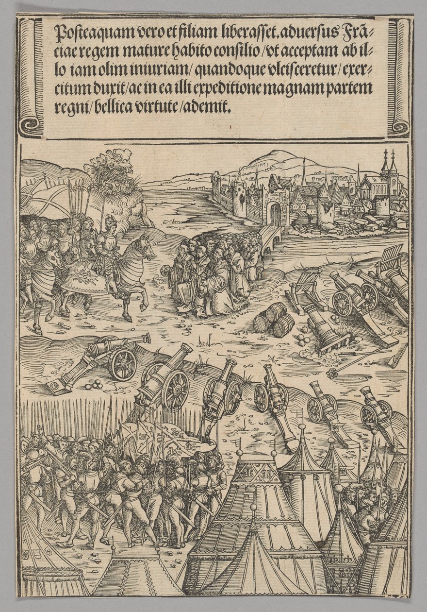 Capitulación de una ciudad francesa, lámina 12 de Escenas históricas de la vida del emperador Maximiliano I del Arco Triunfal de Wolf Traut
