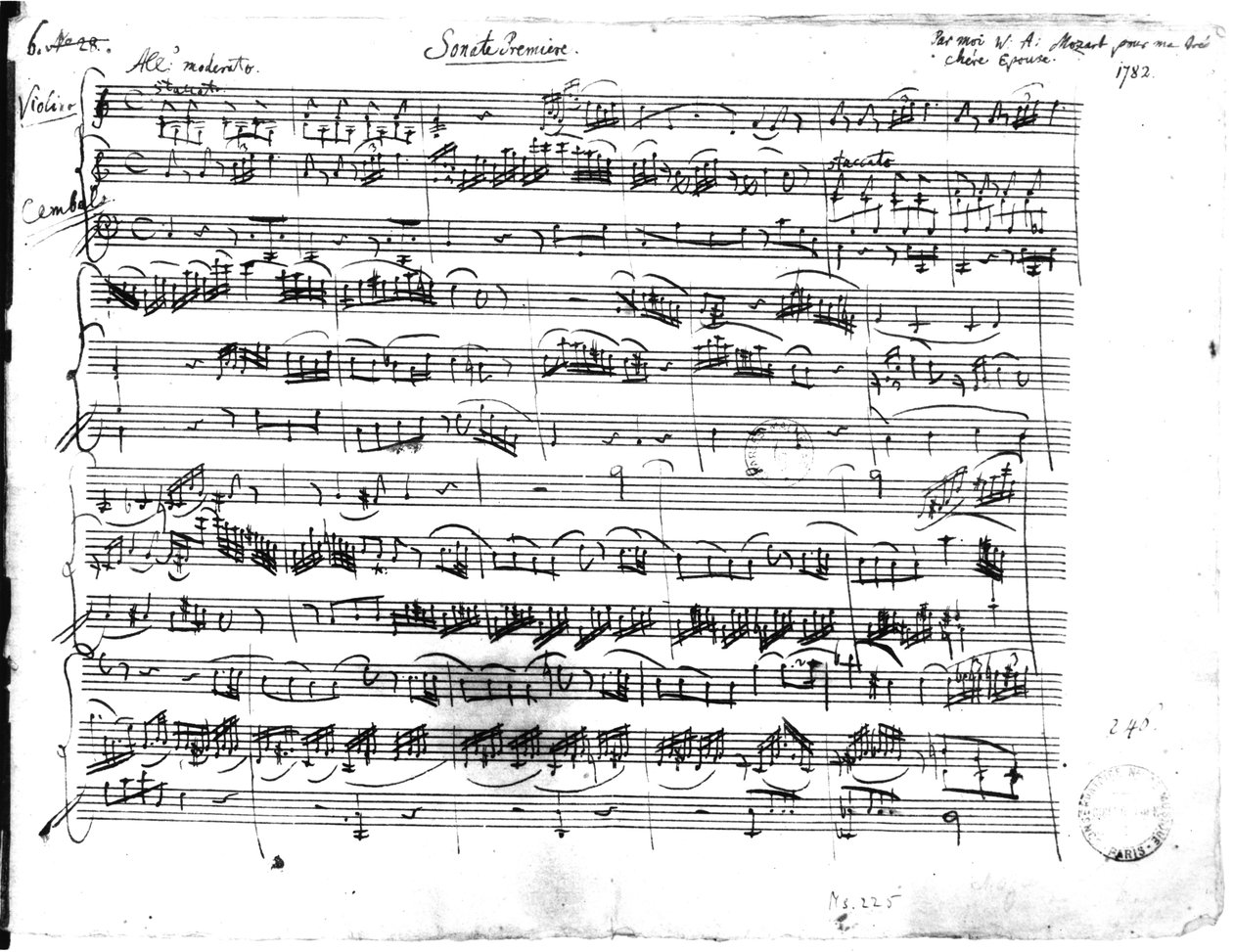 Ms.225 Sonata Primera para violín y clavecín en Do mayor (K 403) 1782 de Wolfgang Amadeus Mozart
