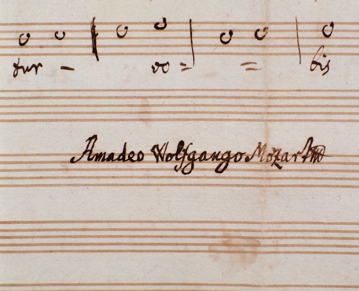 (detalle) Firma del compositor en la partitura de Querite primum regnum Dei de Mozart para obtener el título de Accademico filarmonico (1770) de Wolfgang Amadeus Mozart