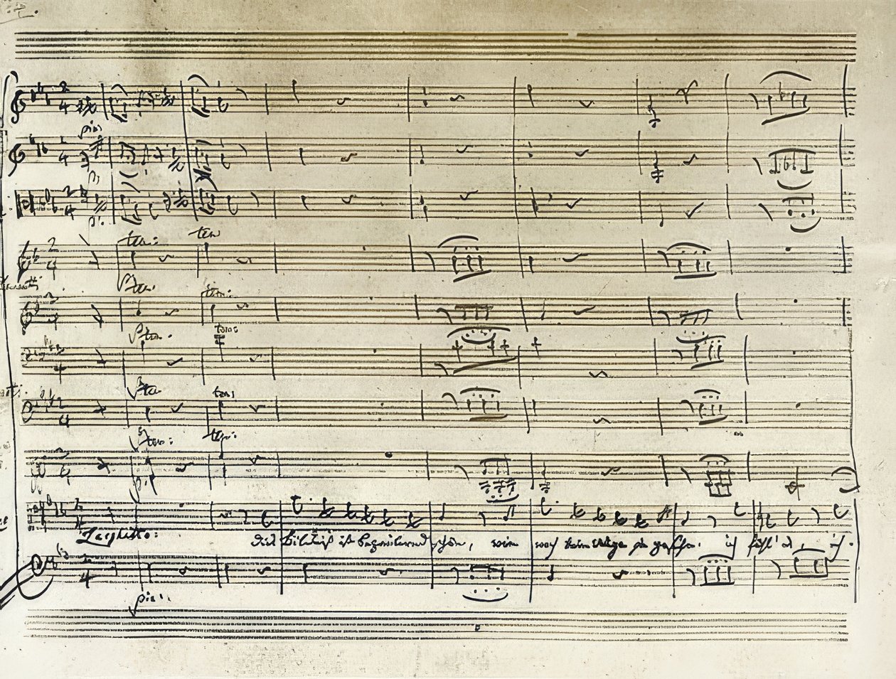 Manuscrito autógrafo del inicio del aria de retrato de Tamino de La flauta mágica. Partitura de Wolfgang Amadeus Mozart