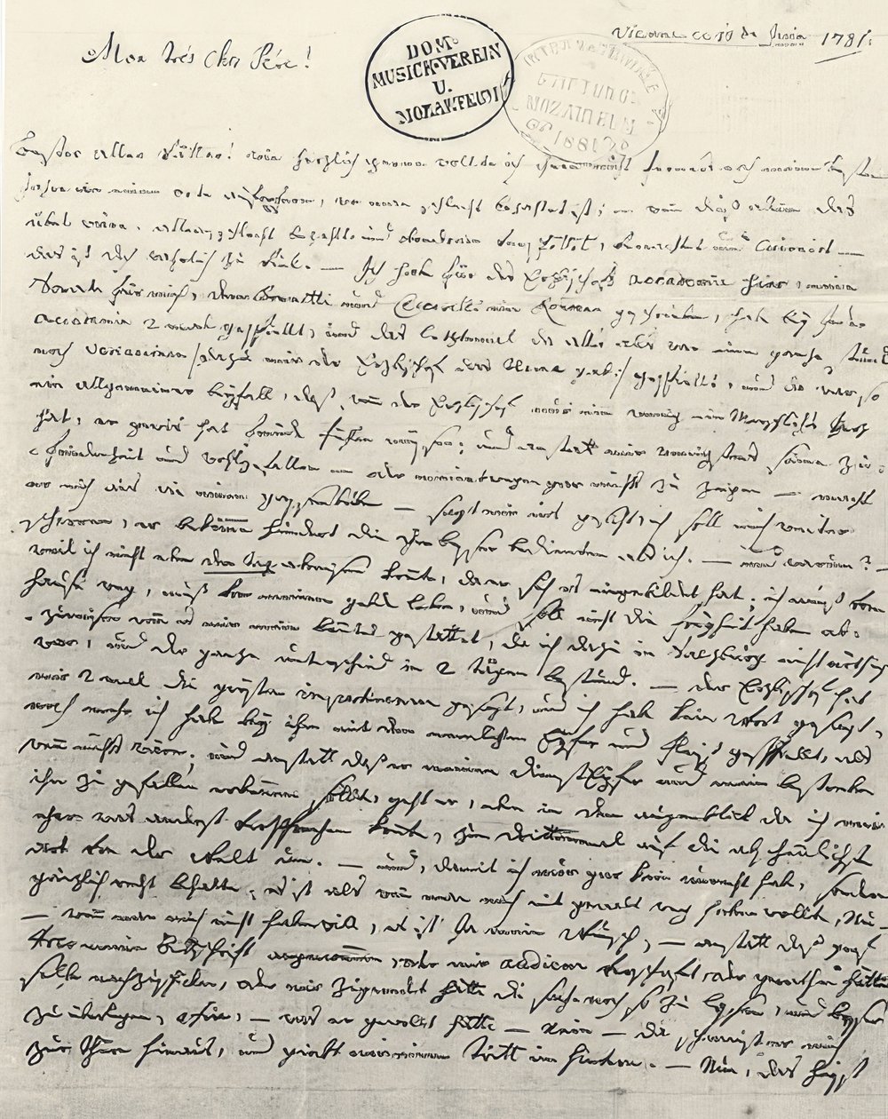Carta manuscrita al padre. Viena, 13 de junio de 1781 de Wolfgang Amadeus Mozart