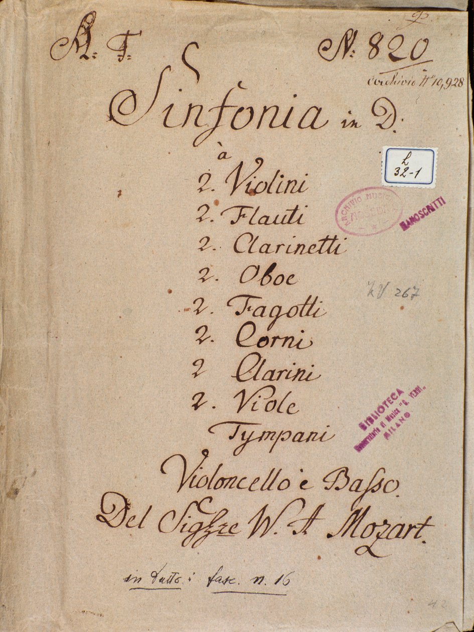 Primera página de partitura de la Sinfonía n.º 4 en Re, de Mozart de Wolfgang Amadeus Mozart