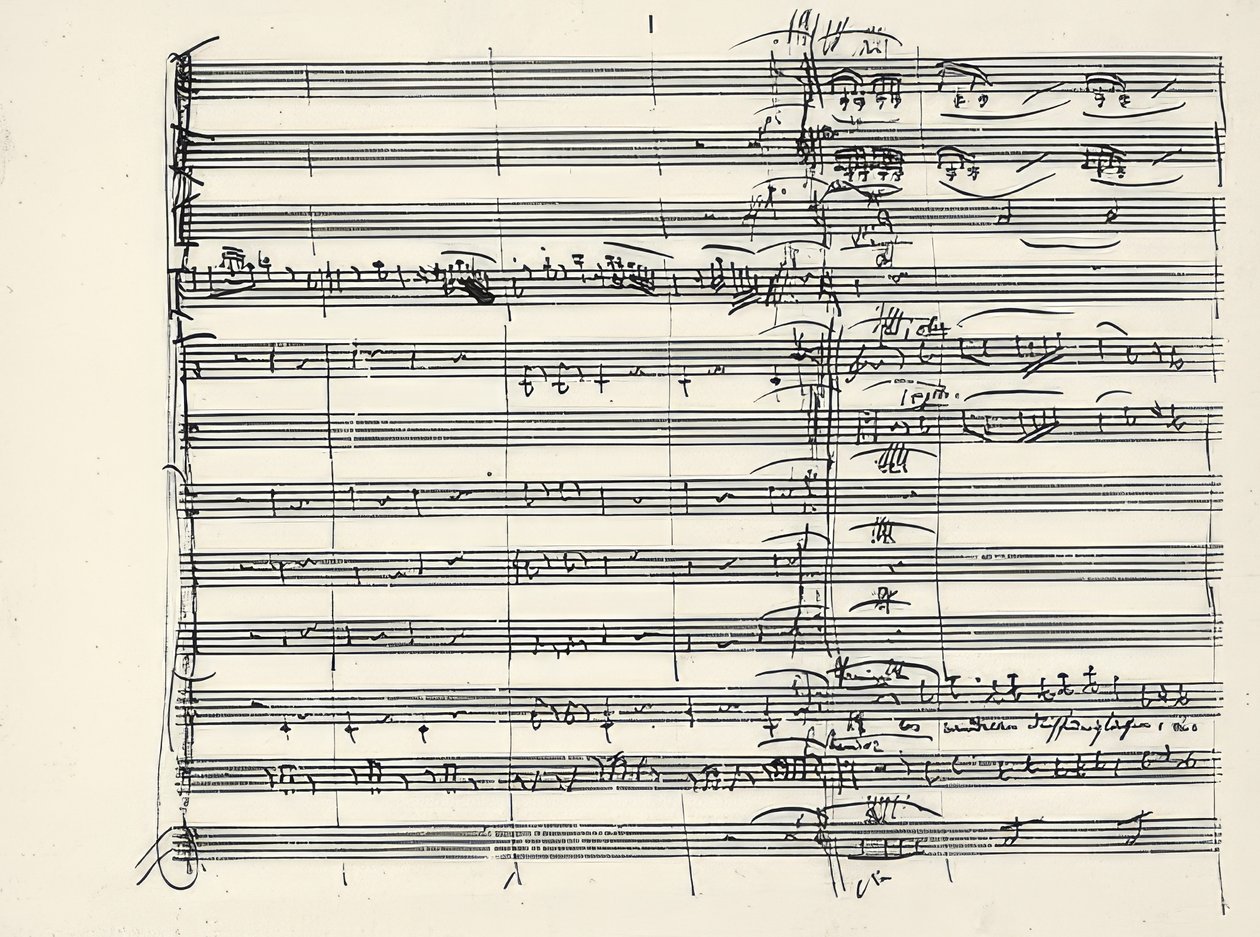 Wolfgang Amadeus Mozart (1756-1791) compositor austríaco. Autógrafo del final de la música de fuego y del comienzo del dúo de Pamina y Tamino (Caminamos a través de las llamas) de La flauta mágica. 1791 de Wolfgang Amadeus Mozart