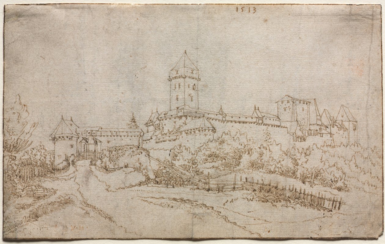 Vista de un castillo (recto), Copa octogonal (verso), 1513 de Wolfgang Huber