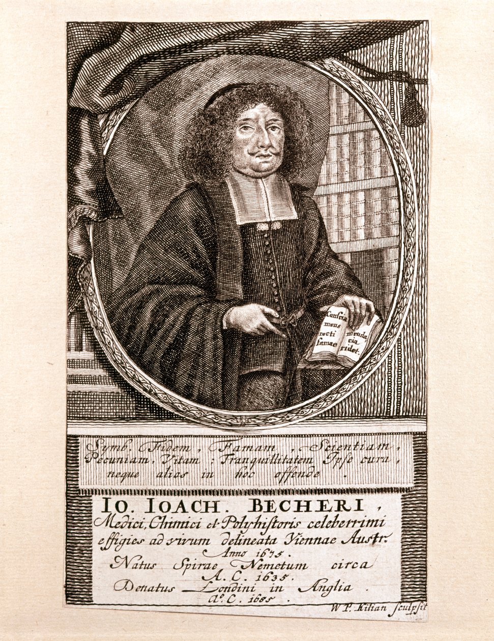 Retrato de Johann Joachim Becher (grabado) de Wolfgang Philipp Kilian
