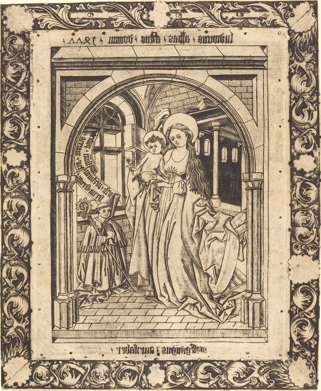 La Madonna y el Niño con el Abad Ludwig von Churchwalden de Wolfgang The Goldsmith after Master E.S.