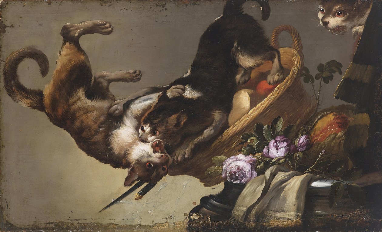 Naturaleza muerta con gatos peleando de Frans and workshop Snyders