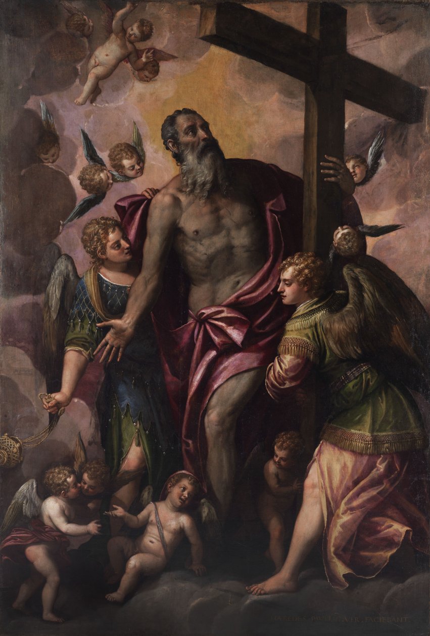 Dios Padre sostiene la cruz de su Hijo de Workshop of Paolo Veronese