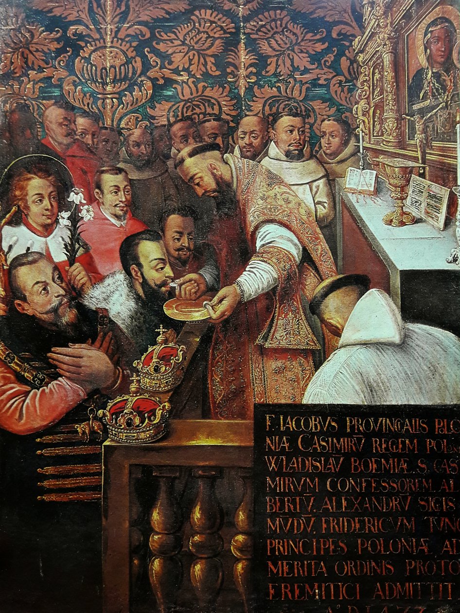 Comunión de los Jagellón en Jasna Góra en 1477 (Casimiro IV Jagellón con sus hijos admitidos en la Cofradía de Jasna Góra) de Workshop of Tommaso Dolabella
