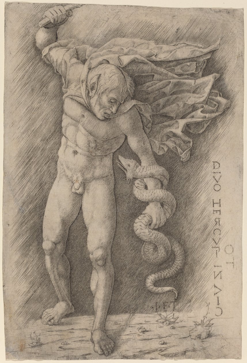 Fauno luchando con una serpiente de Workshop of Andrea Mantegna