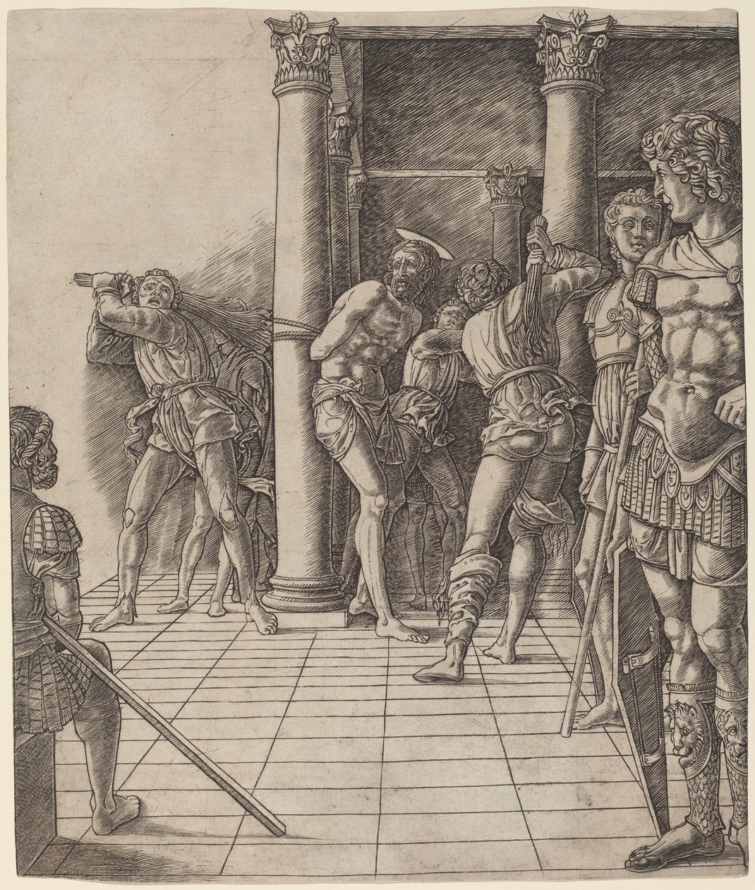 Flagelación de Cristo, con el pavimento de Workshop of Andrea Mantegna