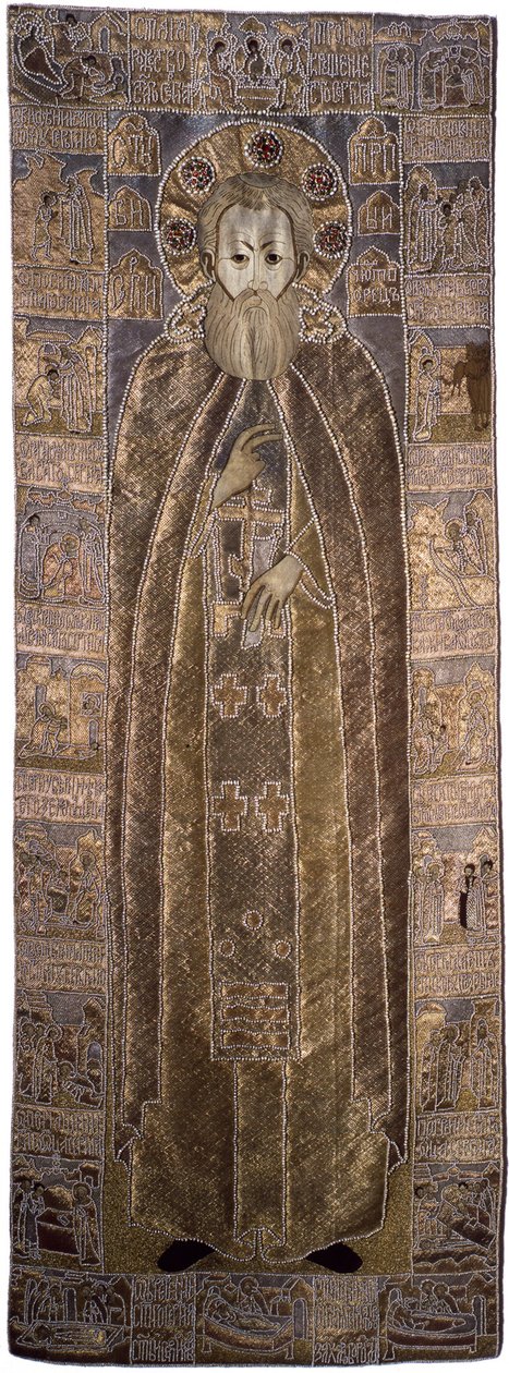 El sudario de San Sergio de Radonezh, 1671 de Workshop of Anna Ivanovna Stroganova