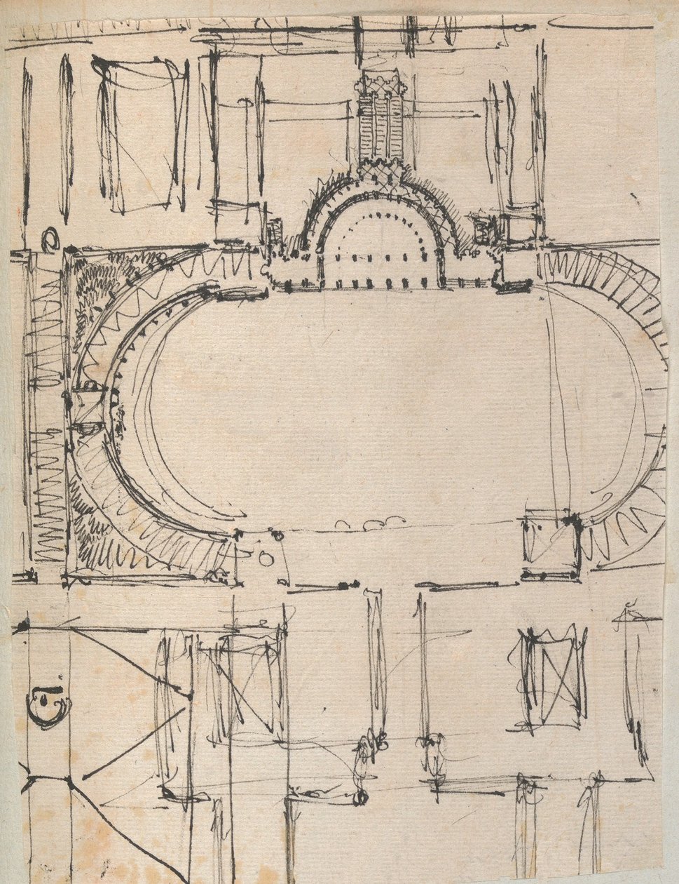 Página de un álbum de recortes que contiene dibujos y varias impresiones de arquitectura de Workshop of Charles Percier, Workshop of Pierre