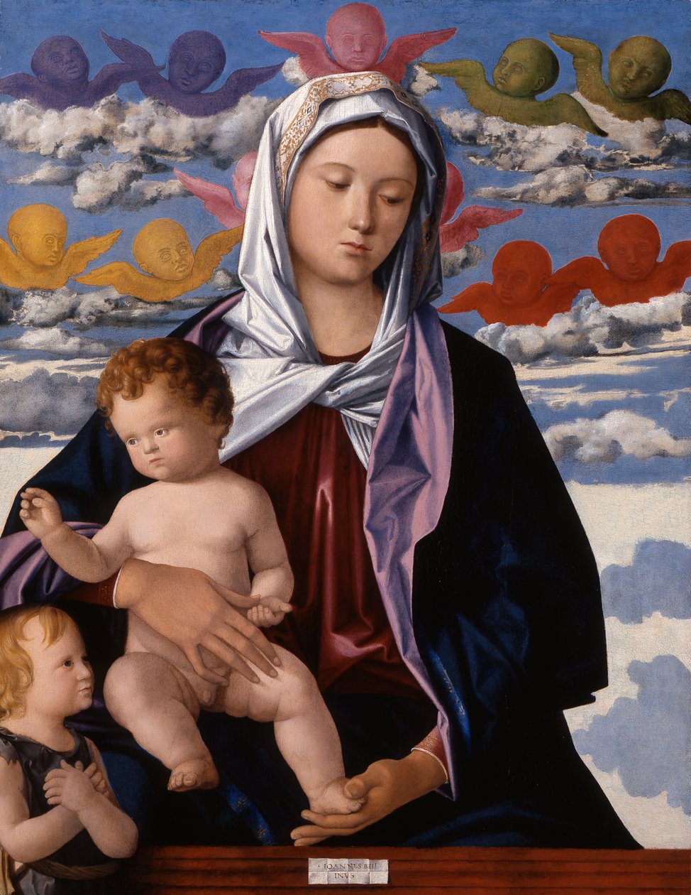 Virgen con el Niño y San Juan Bautista de Workshop of Giovanni Bellini