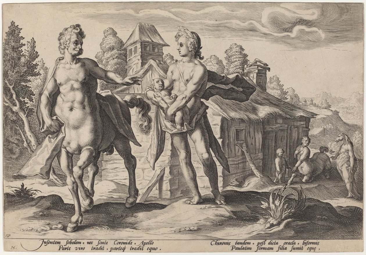 Apolo Encomendando a Quirón la Educación de Asclepio de Workshop of Hendrick Goltzius, after Hendrick Goltzius