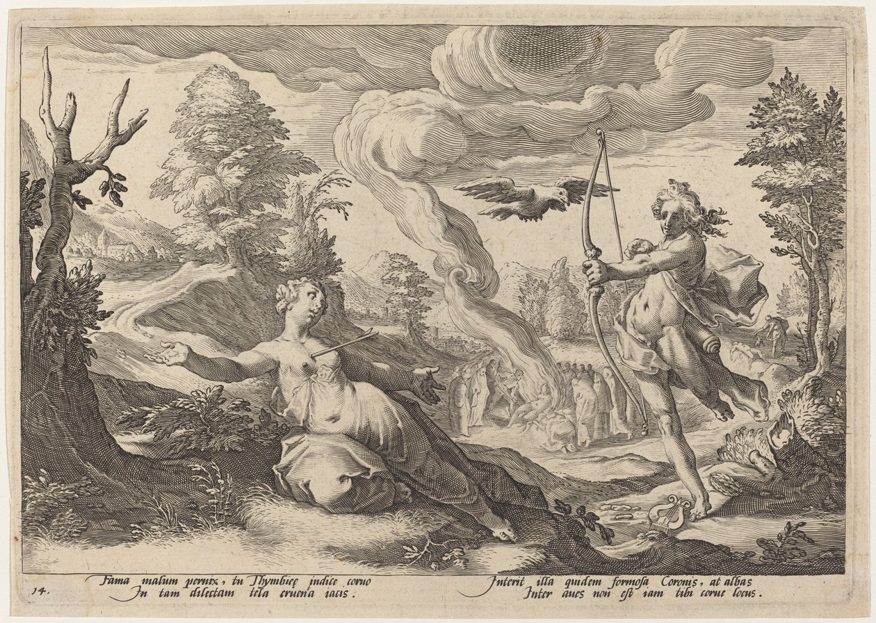 Apolo matando a Coronis de Workshop of Hendrick Goltzius, after Hendrick Goltzius