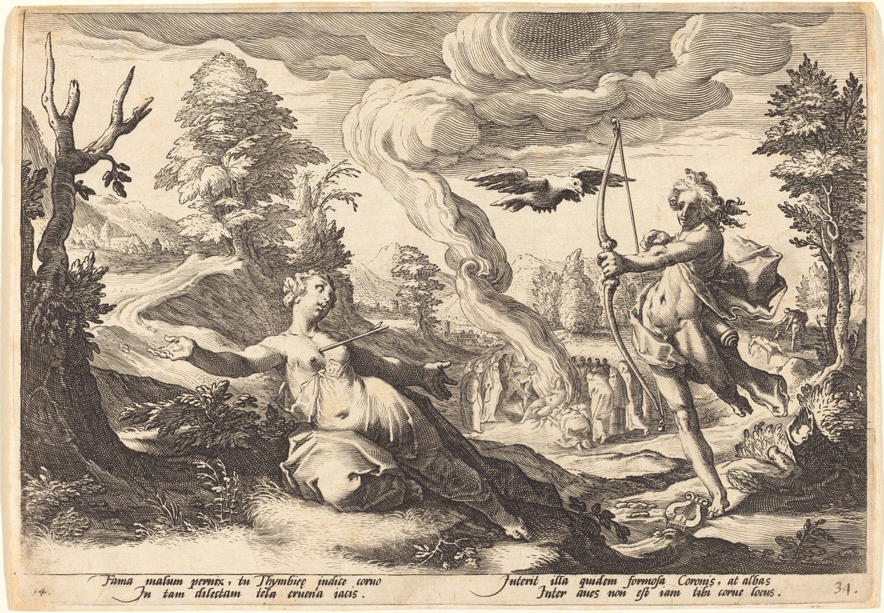 Apolo matando a Coronis de Workshop of Hendrick Goltzius, after Hendrick Goltzius