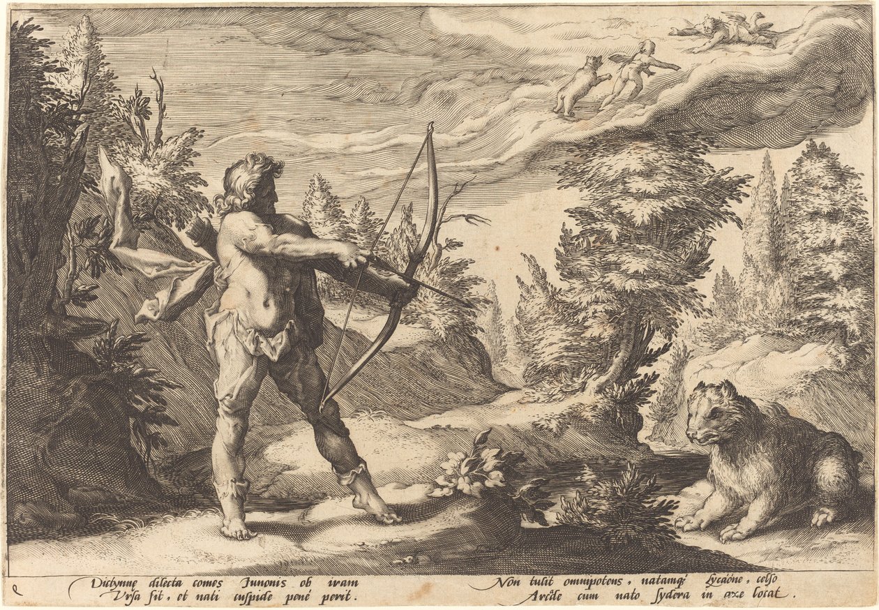 Arcas preparándose para matar a su madre de Workshop of Hendrick Goltzius, after Hendrick Goltzius