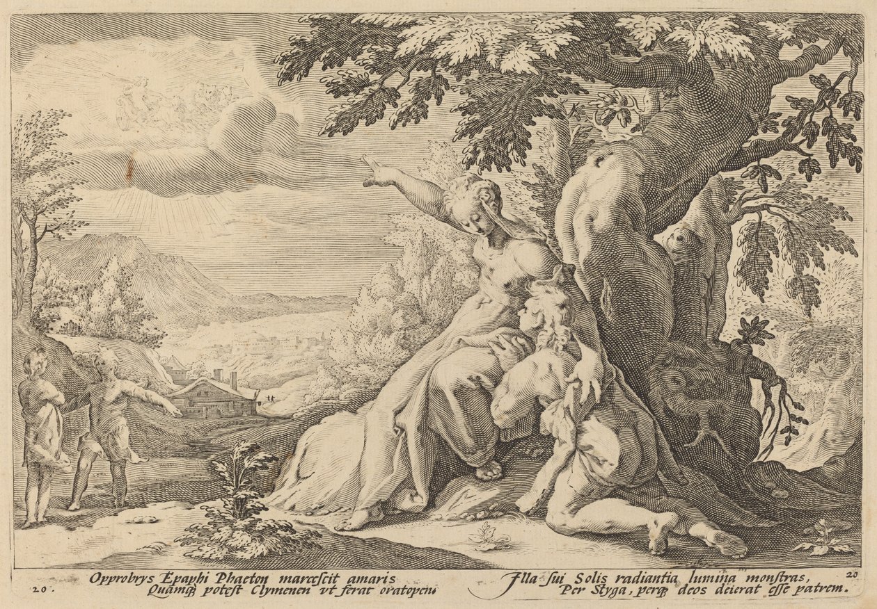Clymene instando a Faetón a encontrar a Helios de Workshop of Hendrick Goltzius, after Hendrick Goltzius