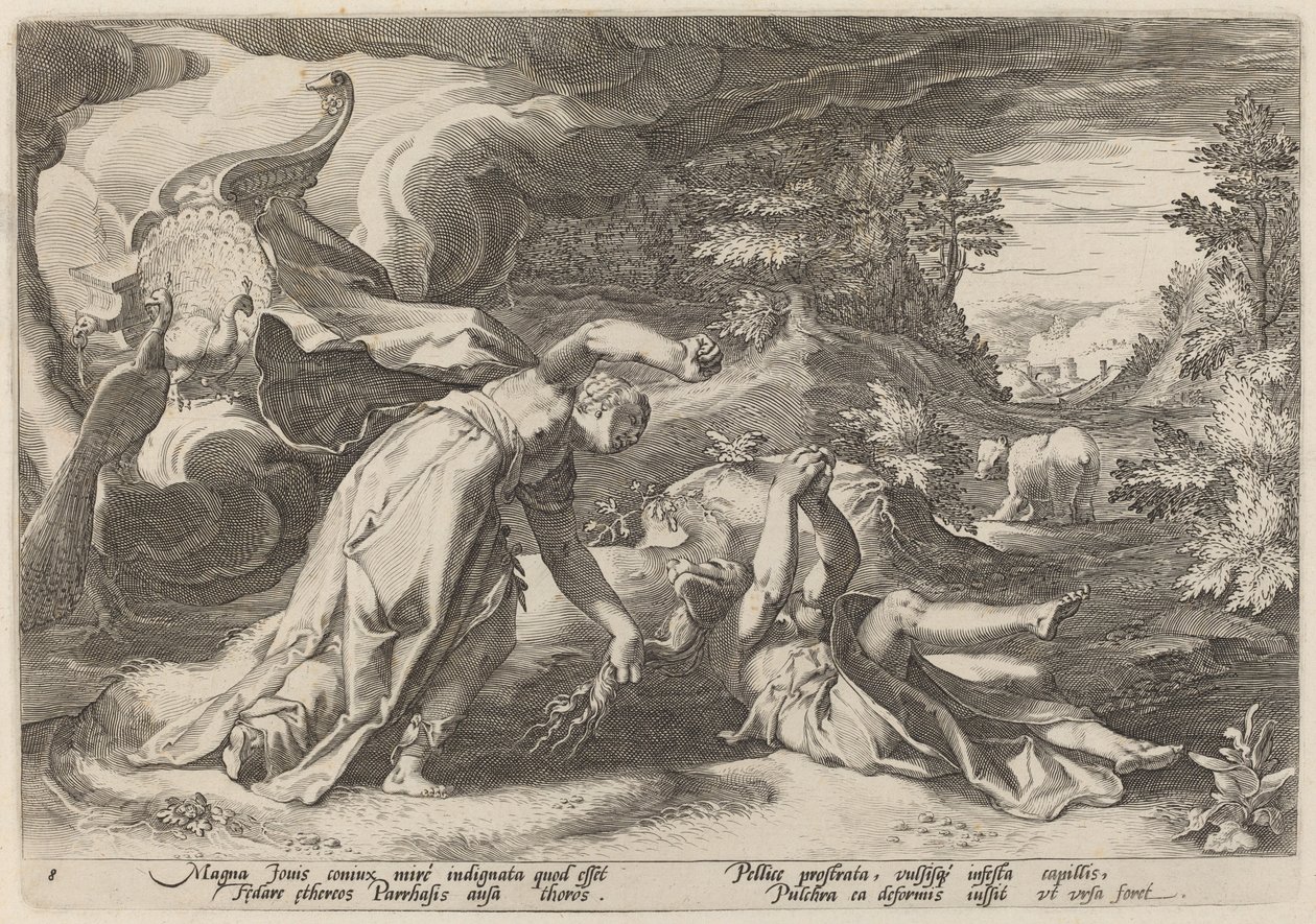 Juno convirtiendo a Calisto en oso de Workshop of Hendrick Goltzius, after Hendrick Goltzius