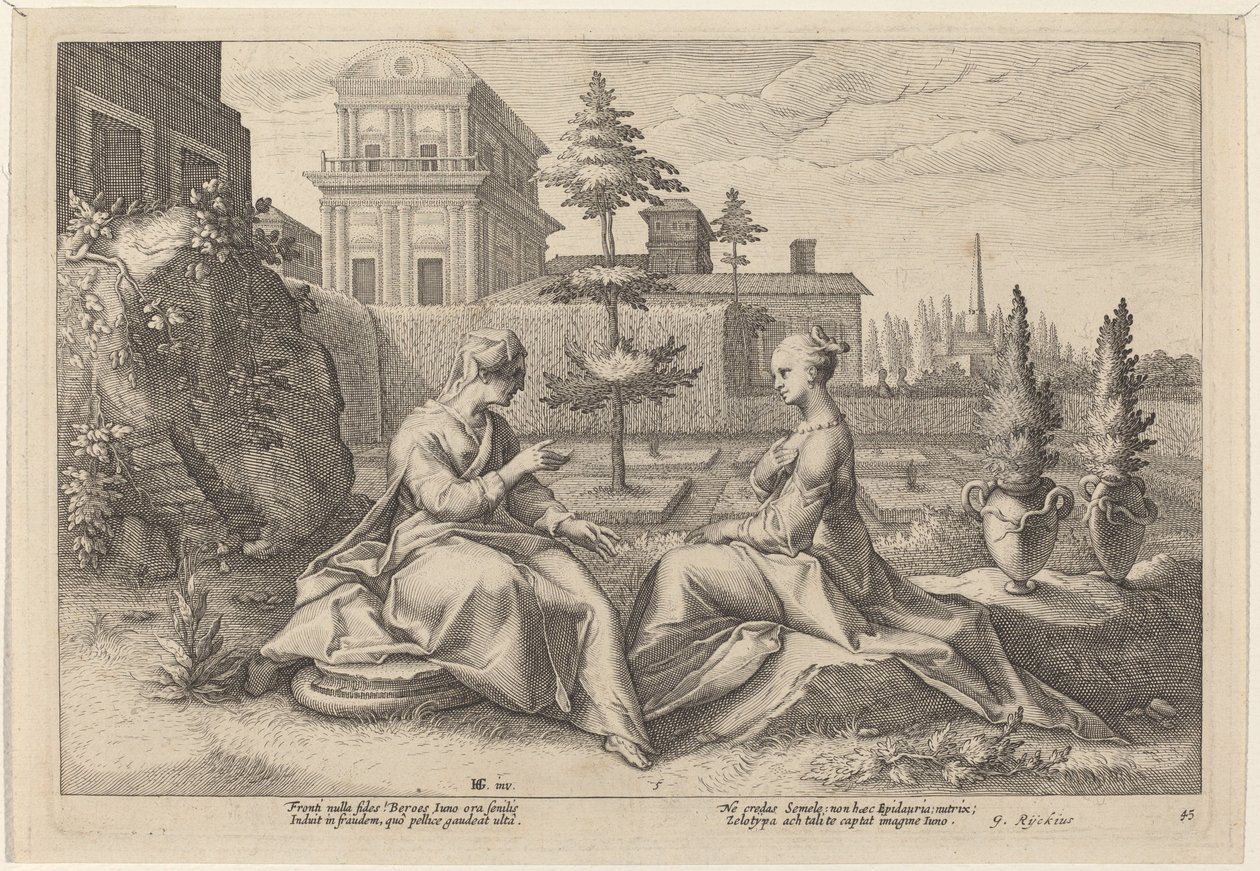 Juno en Forma de Beroe, Advirtiendo a Semele de Workshop of Hendrick Goltzius, after Hendrick Goltzius