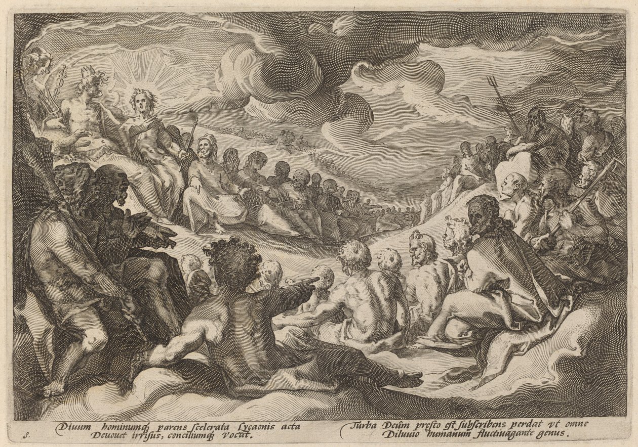Júpiter consultando a los dioses sobre la destrucción del universo de Workshop of Hendrick Goltzius, after Hendrick Goltzius