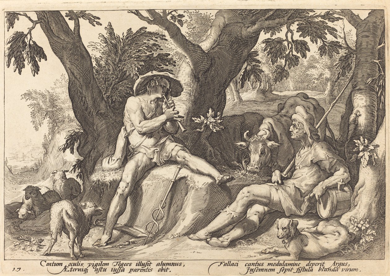Mercurio adormeciendo a Argos de Workshop of Hendrick Goltzius, after Hendrick Goltzius
