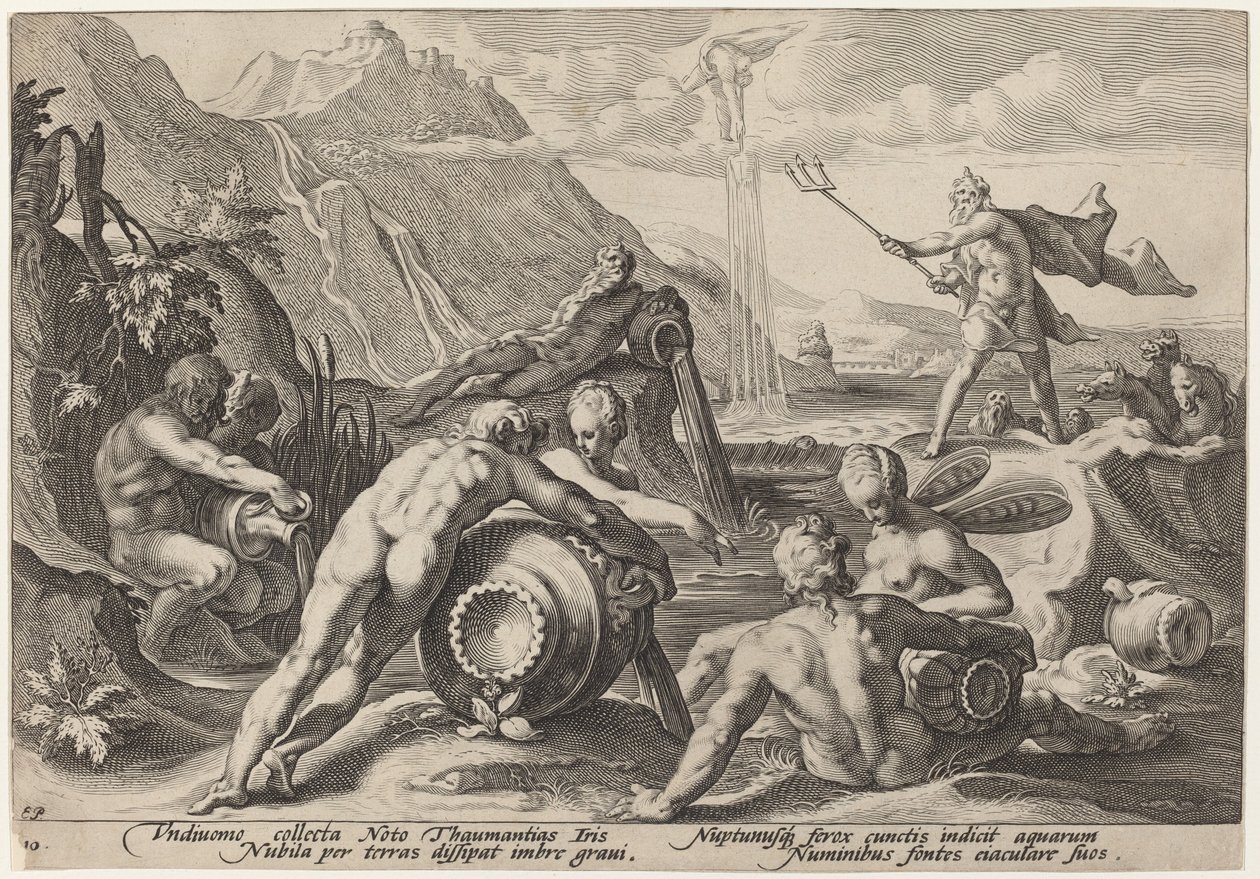 Neptuno tramando la destrucción del hombre de Workshop of Hendrick Goltzius, after Hendrick Goltzius