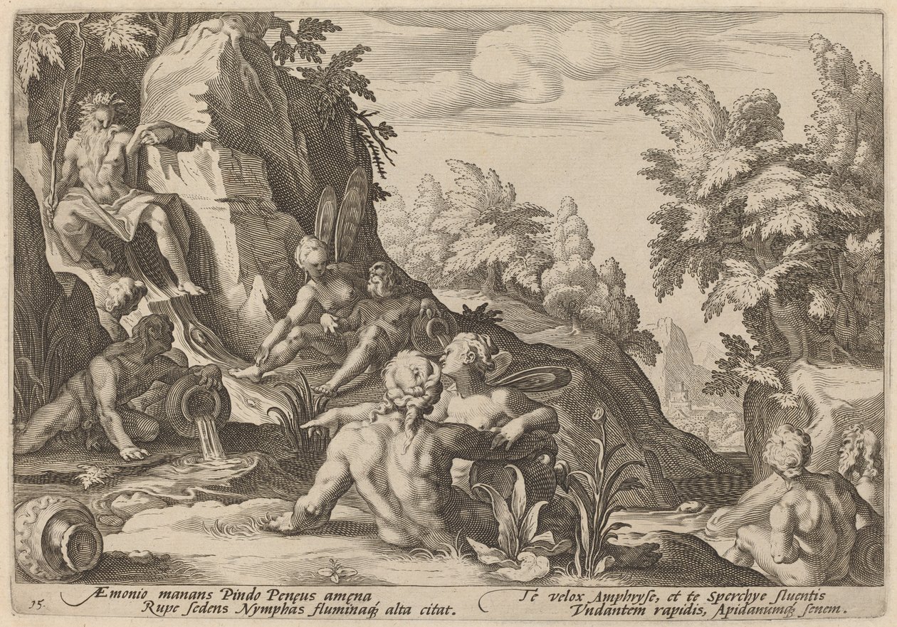El Dios del Río Peneo Rodeado por Otras Divinidades de Workshop of Hendrick Goltzius, after Hendrick Goltzius