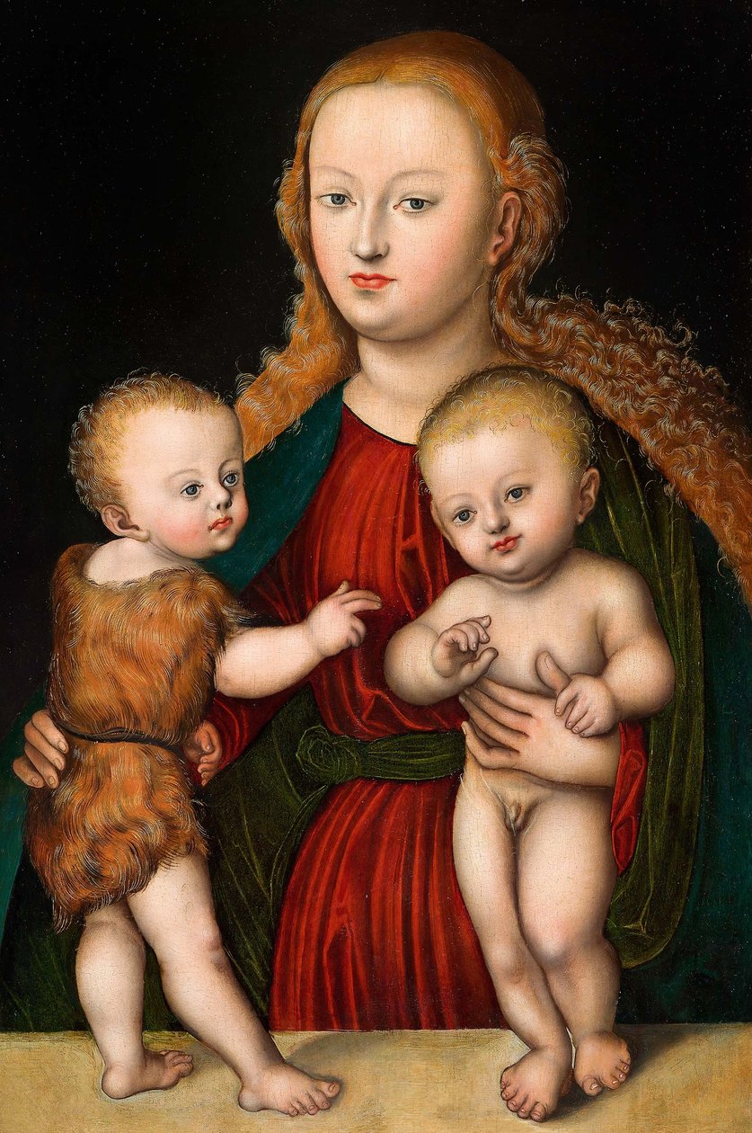 Alemán: Virgen con el Niño y San Juan Bautista Virgen con el Niño y San Juan de workshop of Lucas Cranach the Elder