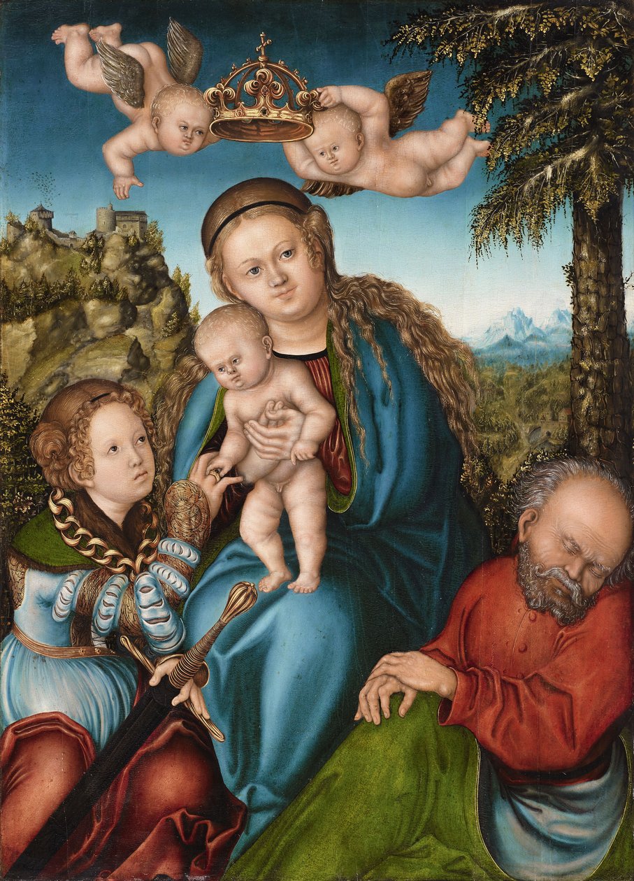 El matrimonio místico de Santa Catalina de workshop of Lucas Cranach the Elder