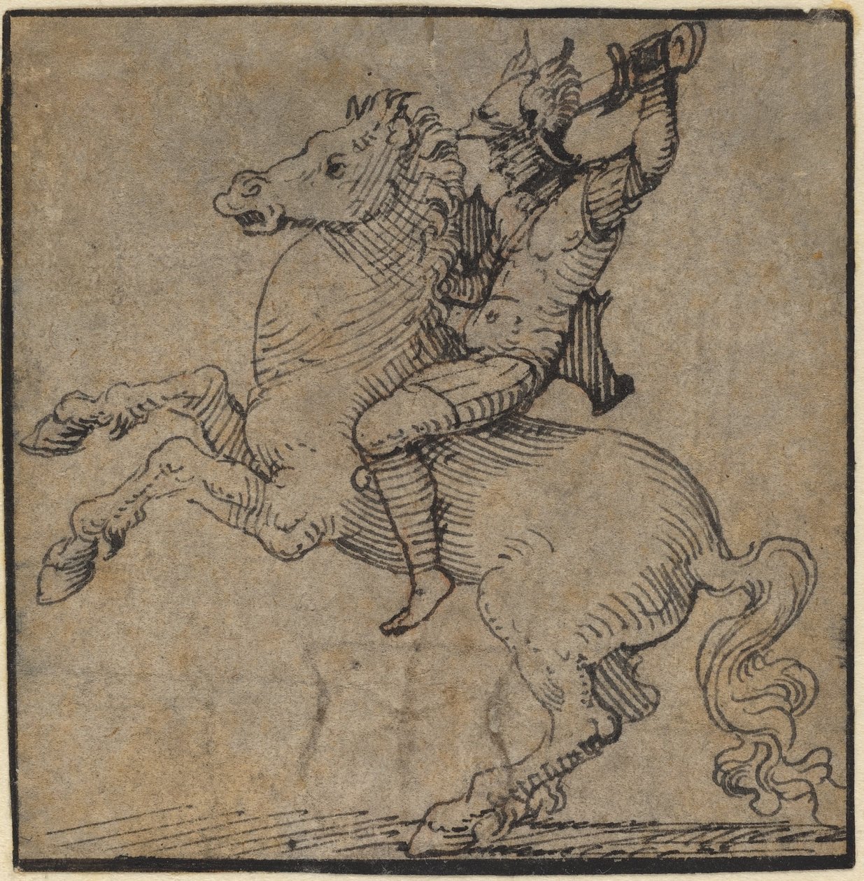 Guerrero en armadura renacentista sobre un caballo encabritado de Workshop of Peter Vischer the Younger